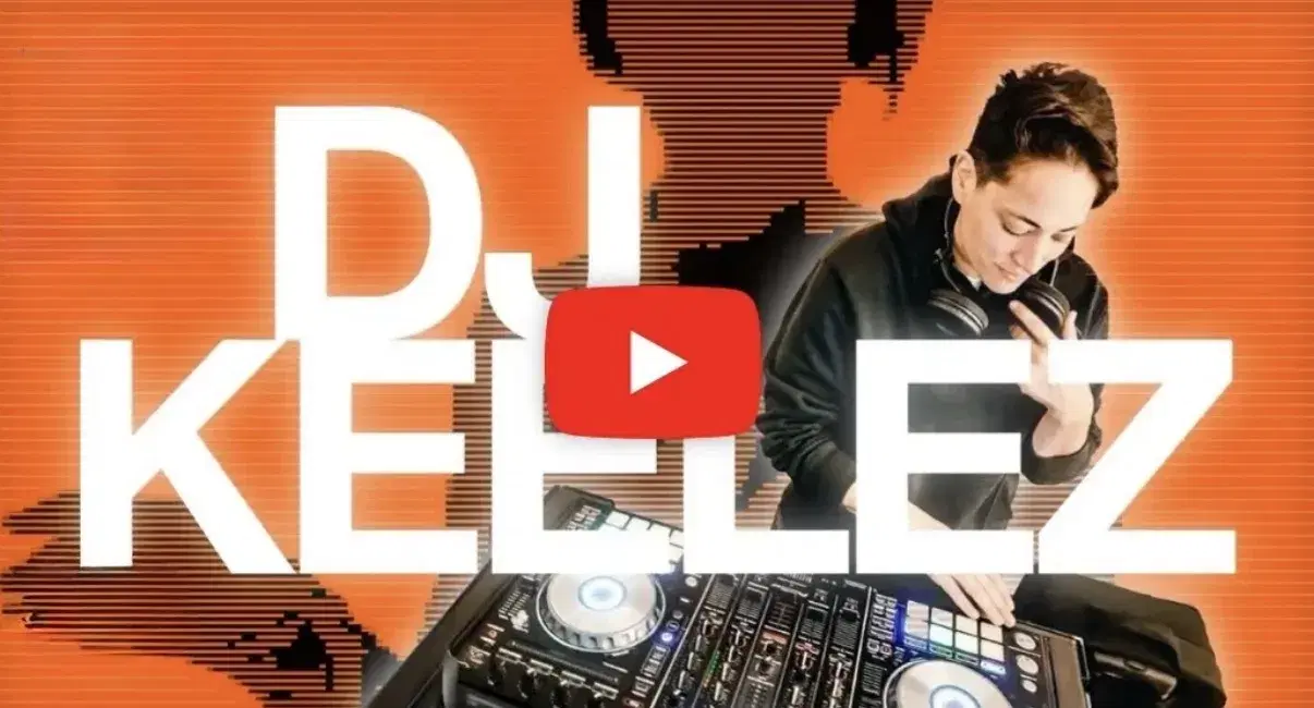 Video thumbnail of DJ Keelez mixing on her controller with bold DJ Keelez lettering on an orange background