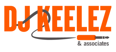 DJ Keelez written logo with chord wrapped around